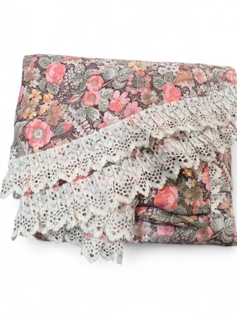 Vintage Floral round Lace-Trim tablecloth